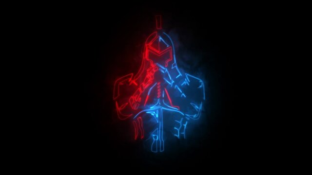 Red Blue Neon Knight Warrior Animated Logo Loop Graphic Element