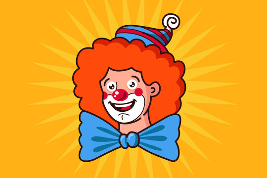 kind clown face with big bow tie. flat vector illustration of character.
