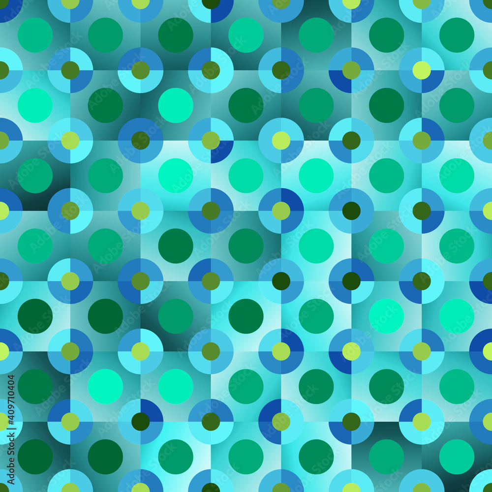 Poster green and blue colors background with circles and gradient.