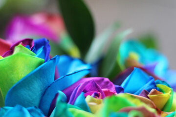 Fototapeta na wymiar Rainbow-colored roses
