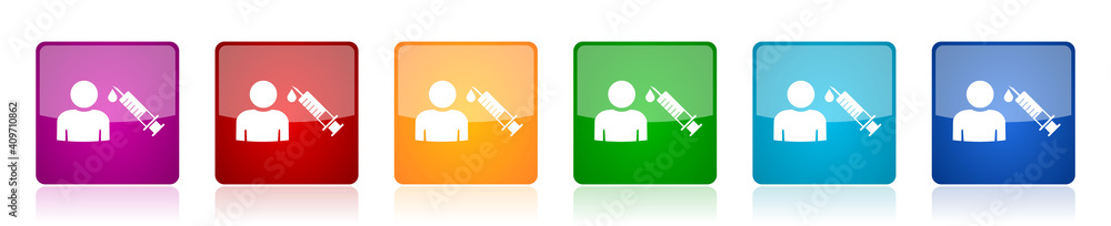 Aufkleber Vaccination icon set, square glossy vector buttons in 6 colors options for webdesign and mobile applications
