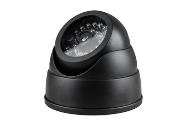 Black CCTV camera isolated on white background. Protection from thieves and vandals, home and office protection.