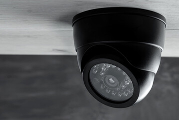 CCTV camera under the ceiling. Cameras work day and night, video recording in the dark. Protection...