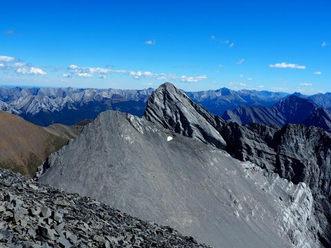 View towards Wind Mountain at the summit of Mount Lougheed near Srpay Lake  Alberta Canada   OLYMPUS DIGITAL CAMERA