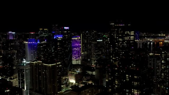 Establishing drone video Miami Brickell night time