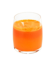 Fresh carrot juice in a glass isolated on a white background.