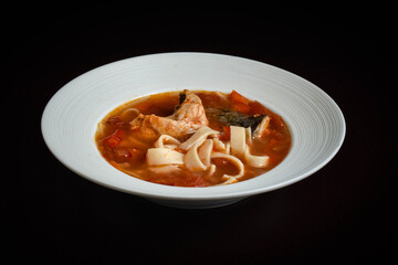 Hungarian traditional fish soup.  Halaszle.  Hungarian national dish.