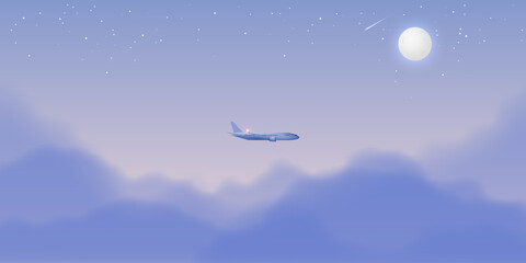 Fototapeta na wymiar Airplane window view with night time sky