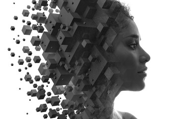 Digitally manipulated black and white portrait