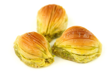  Turkish Midye Baklava  ( Mussel Shape Baklava ) with green pistachio nuts.  