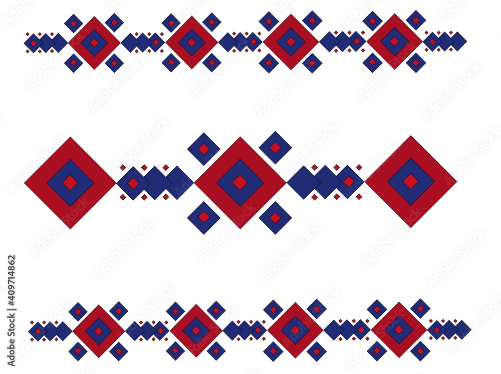Poster red and blue squares arranged in three rows on a white background