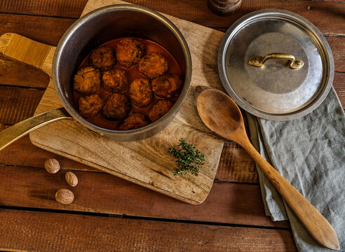 meatloaf with tomato sauce casserole, with spices, thyme, rosemary and pepper