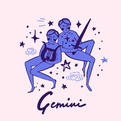 Gemini zodiac sign cute whimsical flat astrological art illustration
