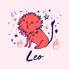 Leo, zodiac sign cute whimsical flat astrological art illustration
