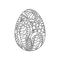 Coloring page for adult and children. Floral abstract easter egg. Black and white Vector illustration