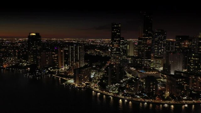 Night footage Brickell Miami on the bay