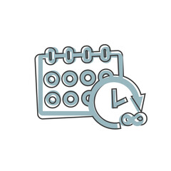 Calendar icon with clock reminder on cartoon style on white isolated background.