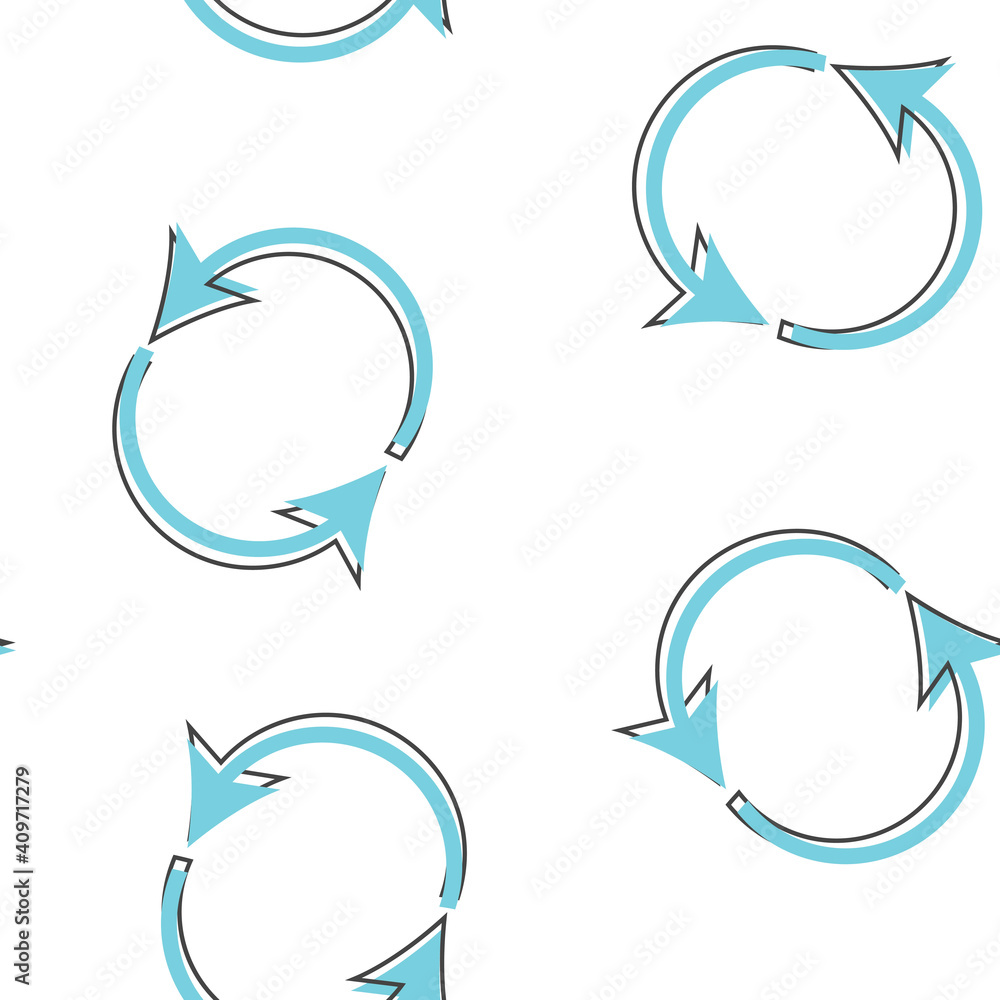 Poster icon circulating. reset button, reload on cartoon style. vector circulating icon seamless pattern on