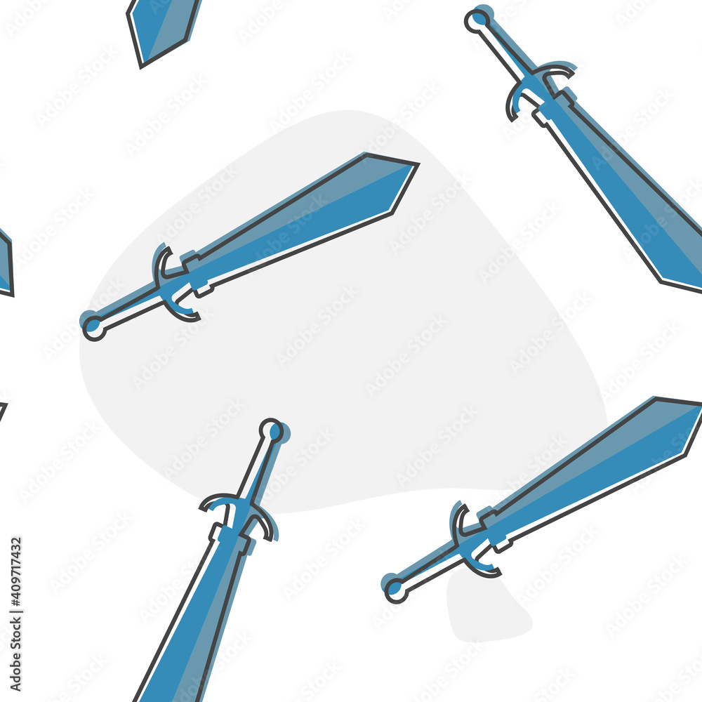 Poster vector image sword cartoon style on seamless pattern on a white background.