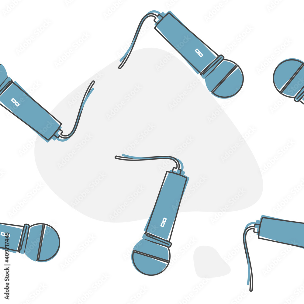Poster vector image of microphone cartoon style on seamless pattern on a white background.