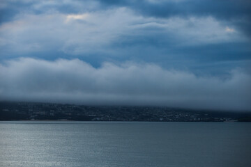 Clear over sea low cloud over St Ives Cornwall