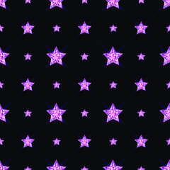 Shining pink crystal stars background. Seamless 3D vector illustration. Space and night background.  