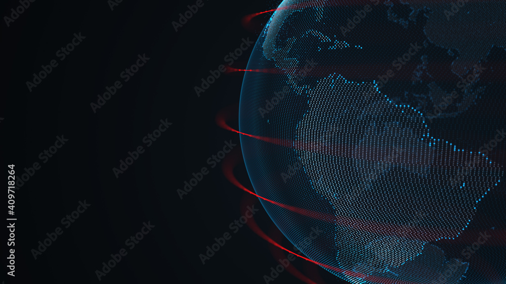 Poster global network background. connecting triangles. globe of the earth. abstract planet in space. 3d re