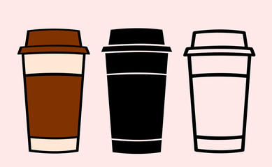 Cups of coffee or tea, thermos for drinks