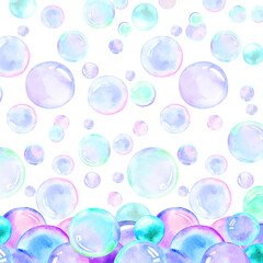 Watercolor rainbow bubbles background . Soap circles shapes , texture. Polka dot background, paper, backdrop, party, birthday, card