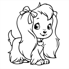 Pretty Puppy Dog coloring page Design for Kids Children preschool stock vector style illustration