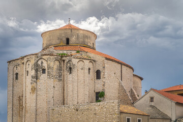 Fototapeta na wymiar St. Donata, circular church, formerly domed, is 27m high, early Romanesque architecture, dated for 8th century, located in Zadar old town, Croatia