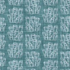 Fototapeta premium Aegean teal mottled seaweed linen texture background. Summer coastal living style 2 tone fabric effect. Sea green wash distressed grunge material. Decorative kelp motif textile seamless pattern 