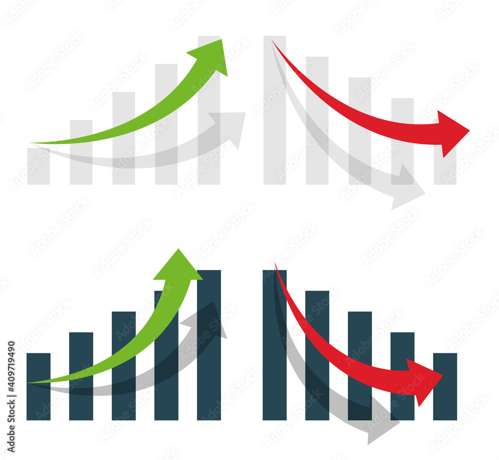 Poster graph or diagram with arrow going up and down. graph rise and fall business. vector illustration.