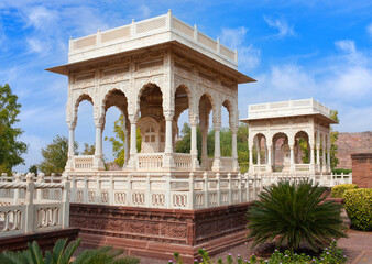 Fototapeta premium Ancient cenotaph at the Jaswant Thada palace in Jodhpur, Rajasthan state, India. It was used for the cremation of the royal family of Marwar dynasty