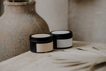 candle jars mockup in boho interior