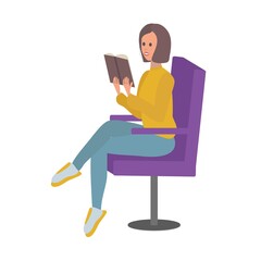 Woman on the arm chair reding book vector illustration