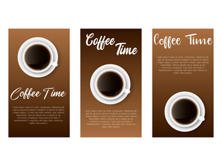 Coffee Time!  Flat Design Cup of coffee, Vector isolated illustration on brown background