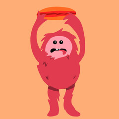 Fototapeta premium cute bigfoot monster cartoon character holding food, illustration design