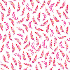 Seamless leaf pattern. Romantic pink background with leaves