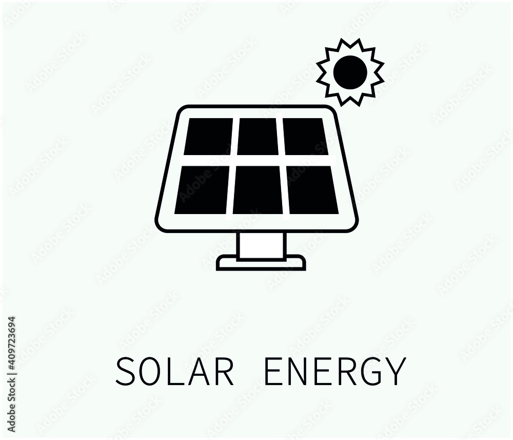 Poster solar power station vector icon. editable stroke. symbol in line art style for design, presentation,