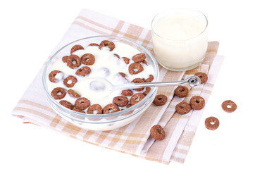Diet food. Dry rice rings with natural yogurt. Studio Photo