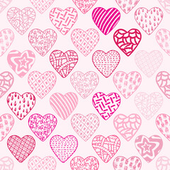 Hearts Seamless pattern. Valentine's day. Pink Valentine background. Hand drawn doodles Vector illustration.
