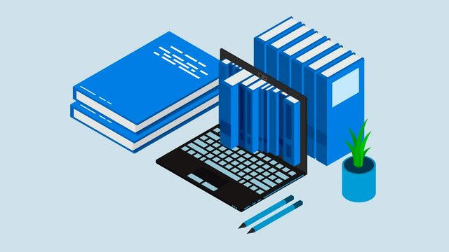 Online education, training, courses, e-learning , distance learning, exam preparation, home schooling. Web banner background. Workplace with laptop, books, pencil. 4K loop video footage