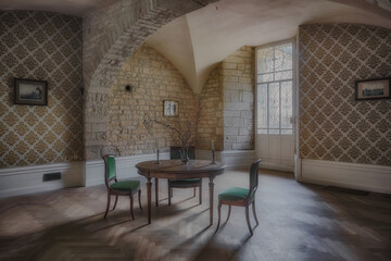 Living room in abandoned castle