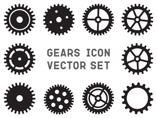 Gears icon vector set, cogwheel pictogram collection.