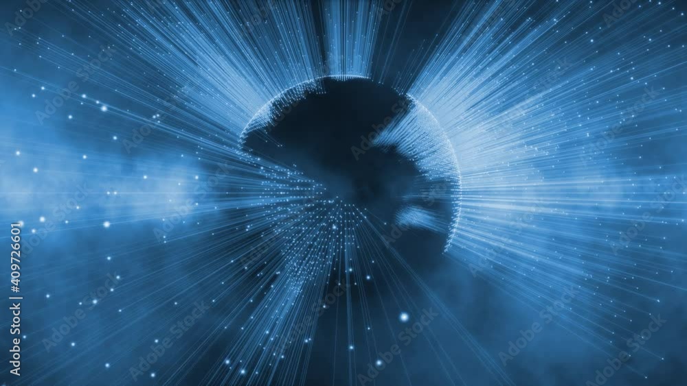 Aufkleber futuristic 3d earth planet globe rotation on digital artificial intelligence cyberspace space networ