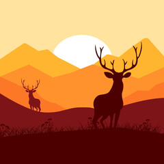 Vector illustration of a landscape with a deer.
