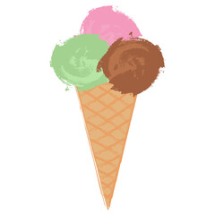 Ice cream in waffle cone, vector illustration