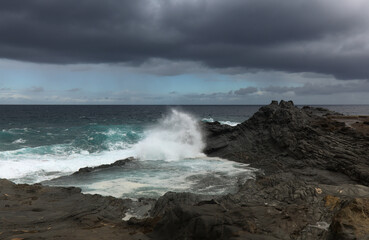 Gran Canaria, north coast, powerful ocean waves brought by winter wind storm
