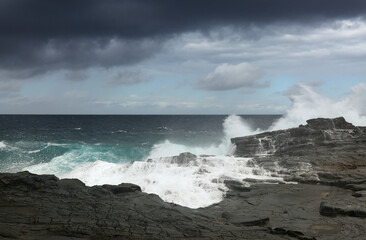 Gran Canaria, north coast, powerful ocean waves brought by winter wind storm
